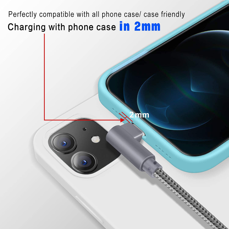 MFi Certified 10FT Lightning Cable iPhone Charger Cord 90 Degree Fast Data Cable Nylon Braided Compatible with iPhone Xs Max/XS/XR/7/7Plus/X/8/8Plus/6S/6S Plus/SE (Gray, 10FT) Electronics > Electronics Accessories > Power > Power Adapters & Chargers APFEN   