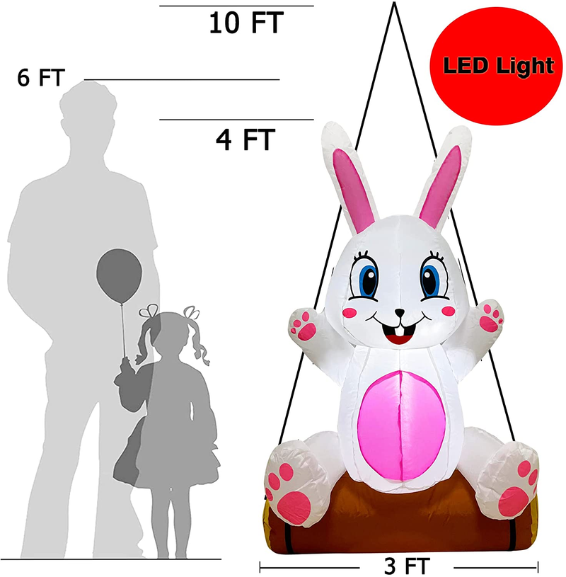 LAUJOY 4 FT Happy Easter Inflatable Decoration Swing Bunny, Lighted Inflatable with Build-In LED Blow up for Easter Day Party Indoor, Outdoor, Yard, Garden, Lawn Decor