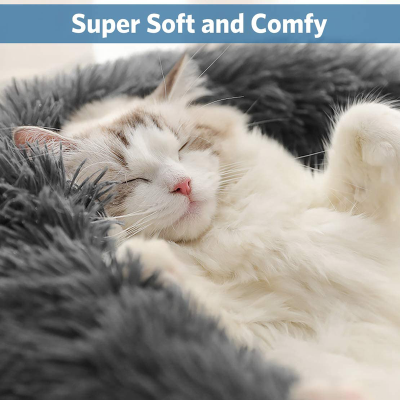 Mojonnie Donut Cat Bed, round Faux Fur Cat Bed Soft Plush Pet Cushion Bed Self-Warming Sleeping Bed for Cats Winter Pets Puppy Indoor Pet round Nest Animals & Pet Supplies > Pet Supplies > Cat Supplies > Cat Beds Mojonnie   