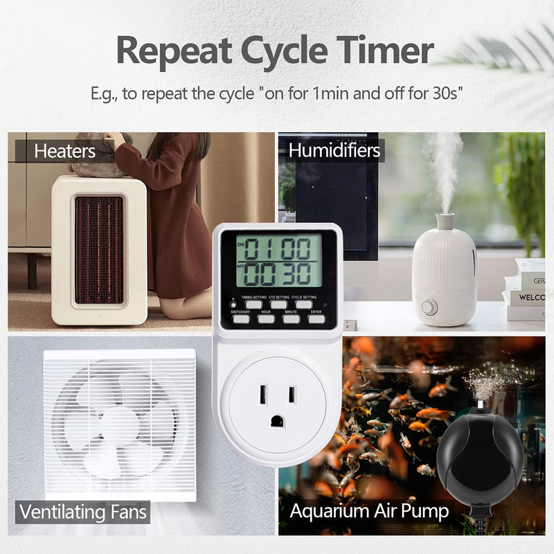 Techbee 3-in-1 Multifunction Digital Infinite Repeat Cycle Intermittent Timer Plug for Electrical Outlet, 24 Hour Programmable Indoor Timed Power Switch with Countdown Delay On and Off (120V, 15A) Home & Garden > Lighting Accessories > Lighting Timers Techbee   