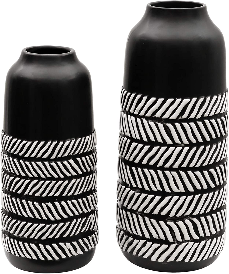 TERESA'S COLLECTIONS Ceramic Black Vase, Rustic Tribal Decorative Vases for Home Decor Living Room Table Shelf Decorations, 10 inch, Set of 2 Home & Garden > Decor > Vases TERESA'S COLLECTIONS Default Title  