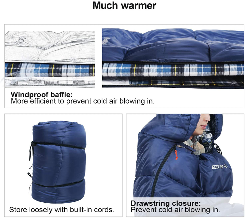 Cotton Flannel Sleeping Bag for Adults, 23/32F Comfortable, Envelope with Compression Sack Blue/Grey 2/3/4Lbs (91"X35") Sporting Goods > Outdoor Recreation > Camping & Hiking > Sleeping Bags REDCAMP   