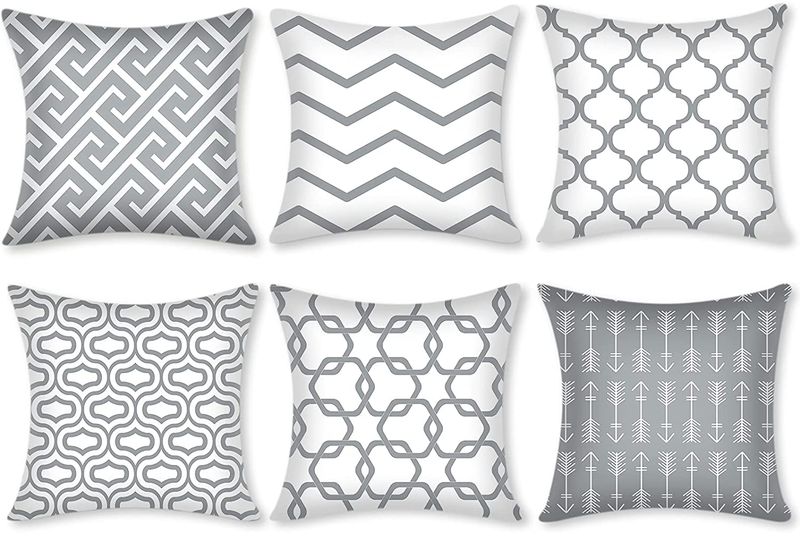 Gusgopo Throw Pillow Covers 18 X 18 Set of 6, Modern Decorative Pillow Covers, Geometry Outdoor Square Pillow Cushion Cases for Couch Sofa Bedroom Car, Grey Home & Garden > Decor > Chair & Sofa Cushions Gusgopo Grey 16inchx16inch 