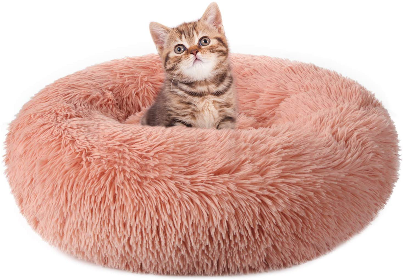 Rabbitgoo Cat Bed for Indoor Cats, Fluffy round Self Warming Calming Soft Plush Donut Cuddler Cushion Pet Bed for Small Dogs Kittens, Machine Washable, Non-Slip Animals & Pet Supplies > Pet Supplies > Cat Supplies > Cat Beds rabbitgoo Pink Medium 