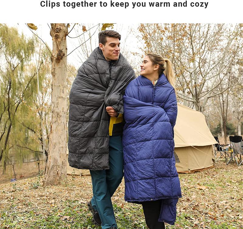 KingCamp Multipurpose Packable Lightweight Travel Down Alternative Blanket, Wearable Warm Compact Camping Waterproof Blanket for Airplane, Hiking, Backpacking, Stadium