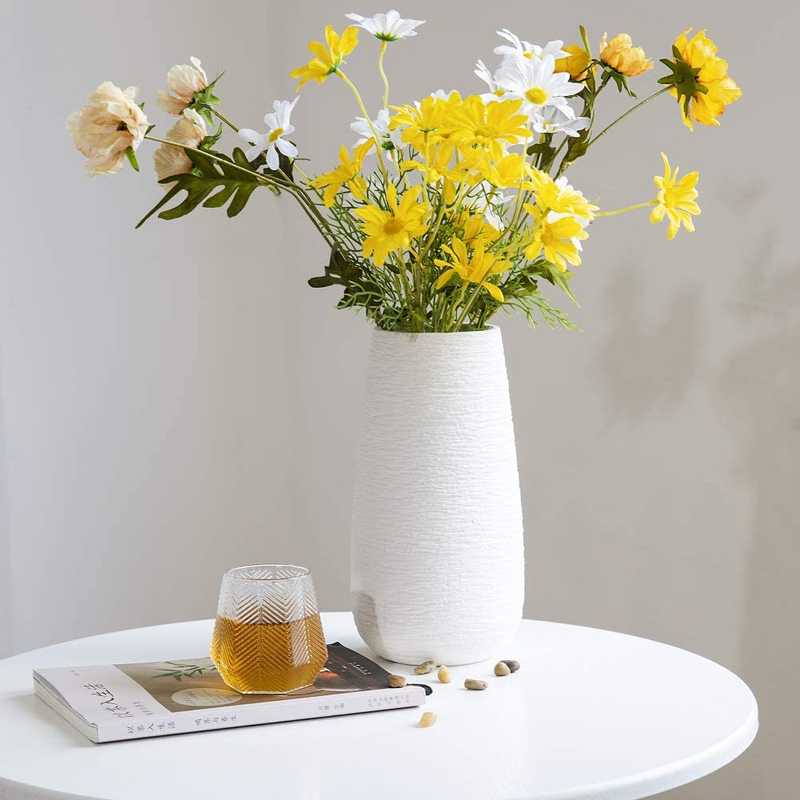 Eweeh 10 Inch Oval Ceramic Vase for Flowers,Textured Design Tall Porcelain Floral Home Décor,Elegant Bouquet Holder Modern Geometric Pattern Vases (White) Home & Garden > Decor > Vases Eweeh   