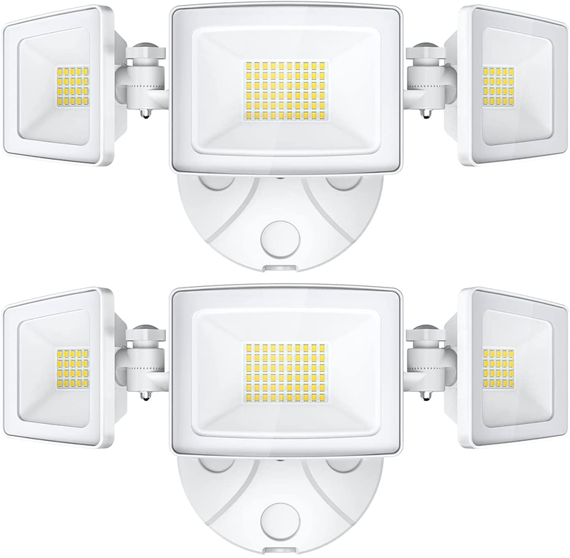 Onforu 2 Pack 50W LED Flood Light Outdoor, 5000LM LED Security Light Fixture with 3 Adjustable Heads, IP65 Waterproof, 5000K Switch Controlled Wall Mount Security Light for Eave, Exterior Garden Home & Garden > Lighting > Flood & Spot Lights Onforu White  