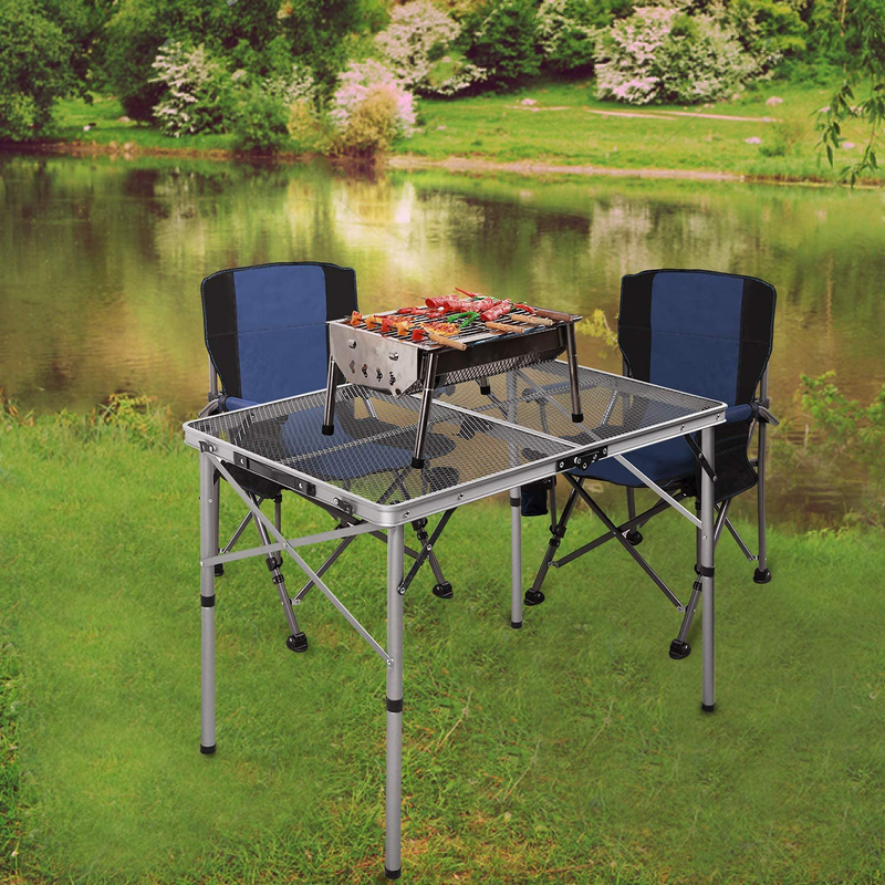 REDCAMP Folding Portable Grill Table for Camping, Lightweight Aluminum Metal Grill Stand Table for outside Cooking Outdoor BBQ RV Picnic, Easy to Assemble with Adjustable Height Legs, Silver/Champagne