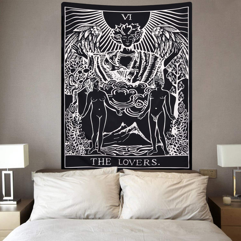 Tarot Cards Tapestry The Lovers Tapestry, Lovers Stand Under The Tree Tapestry Black Tapestry Medieval Europe Divination Tapestry for Room