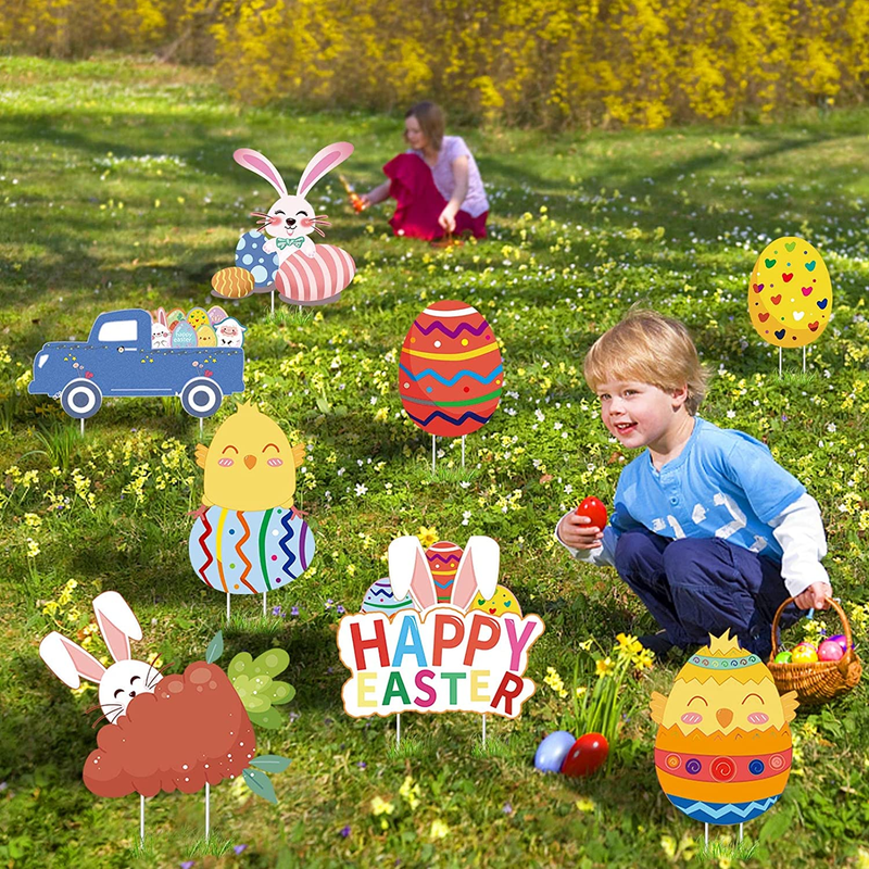 Little Tigger 8 PCS Easter Yard Signs Decorations Outdoor, Waterproof Easter Yard Signs with Stakes Bunny, Eggs, Hunt and Basket Yard Stake for Easter Party Decor, Hunt Game, Easter Lawn Yard Decorations, Easter Props Home & Garden > Decor > Seasonal & Holiday Decorations little tigger   