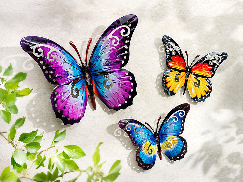 CT DISCOUNT STORE Nature Inspired 3 D Metal Wall Scupture Beautiful Butterflies Trio Home Decor Accent (Beautiful Multicolor Pattern Butterfly) Home & Garden > Decor > Artwork > Sculptures & Statues CT DISCOUNT STORE 3d Colorful Butterfly Trio  