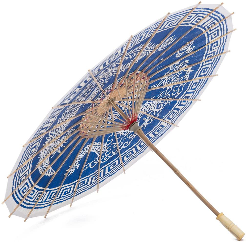 THY COLLECTIBLES Rainproof Handmade Chinese Oiled Paper Umbrella Parasol 33" Dragon & Phoenix Blue Home & Garden > Lawn & Garden > Outdoor Living > Outdoor Umbrella & Sunshade Accessories THY COLLECTIBLES   
