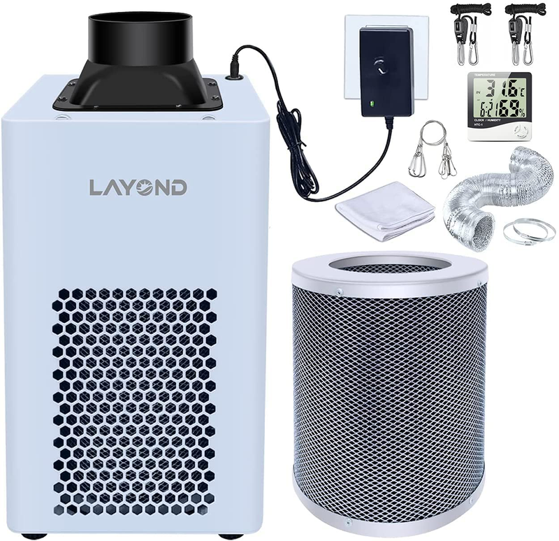 LAYOND 4 Inch Carbon Filter Grow Tent Ventilation Kit, 200CFM Super Quiet Inline Fan, Big Capacity Charcoal Filter, 5Ft Power Cord Adaptor, Variable Speed Controller, 10Ft Ducting, Thermometer Sporting Goods > Outdoor Recreation > Camping & Hiking > Tent Accessories LAYOND   