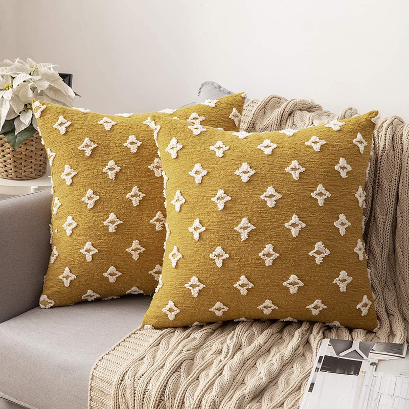 MIULEE Set of 2 Decorative Throw Pillow Covers Rhombic Jacquard Pillowcase Soft Square Cushion Case for Couch Sofa Bed Bedroom Living Room, 16X16 Inch, Yellow Home & Garden > Decor > Chair & Sofa Cushions MIULEE   