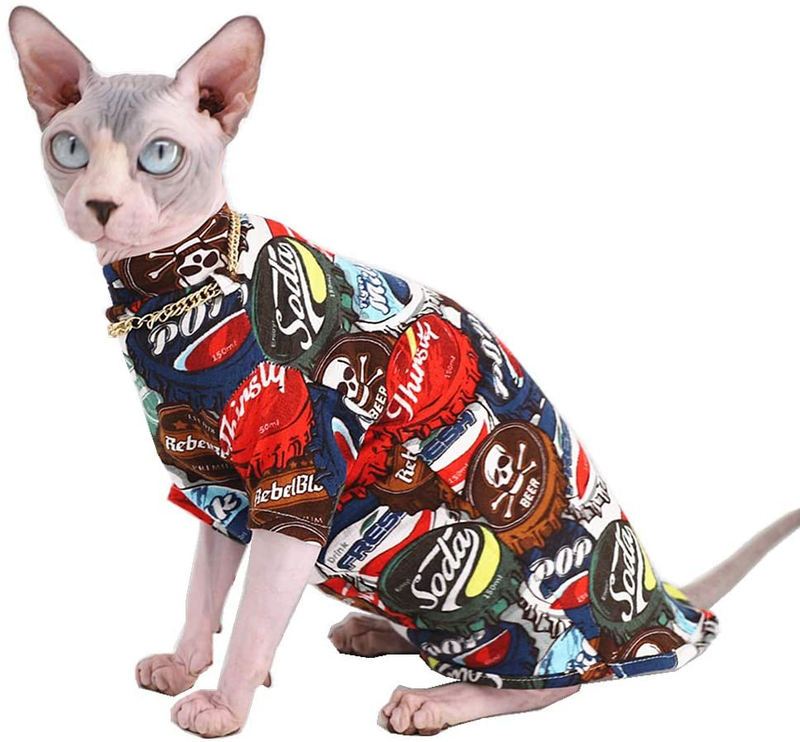 Sphynx Hairless Cat Cool Breathable Summer Cotton Shirts Pet Clothes with Gold Necklace Collar, Yellow Kitten T-Shirts with Sleeves, Cats & Small Dogs Apparel Animals & Pet Supplies > Pet Supplies > Cat Supplies > Cat Apparel Kitipcoo Bottle Cap Medium (Pack of 1) 