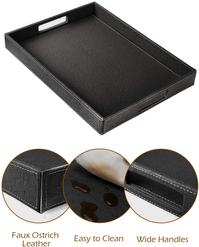 Ranslen Serving Tray with Handles, 20 x 16 Inch Rectangular Leather Tray for Coffee Table, Breakfast, Kitchen Home Black Tray Decor Extra Large Home & Garden > Decor > Decorative Trays Ranslen   