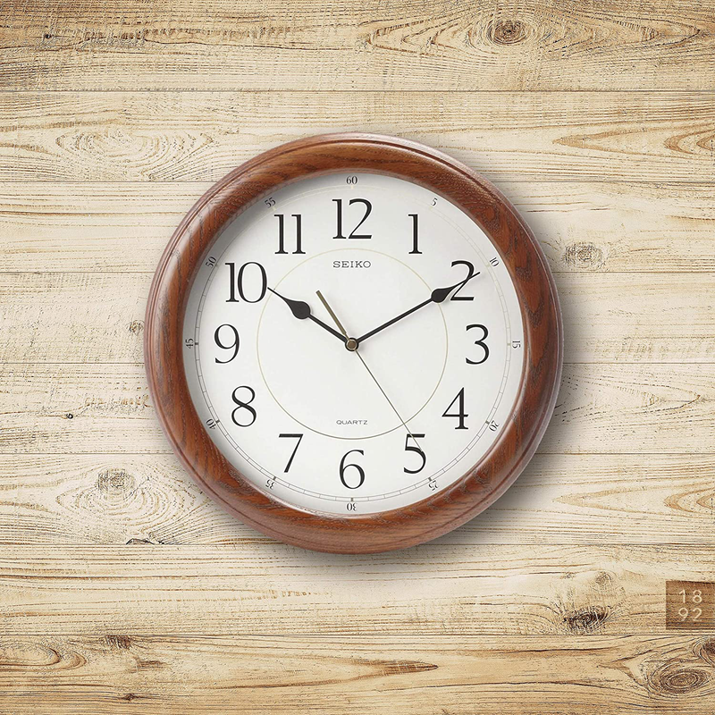 Seiko Wall Clock Quiet Sweep Second Hand Dark Brown Solid Oak Case Home & Garden > Decor > Clocks > Wall Clocks Seiko   