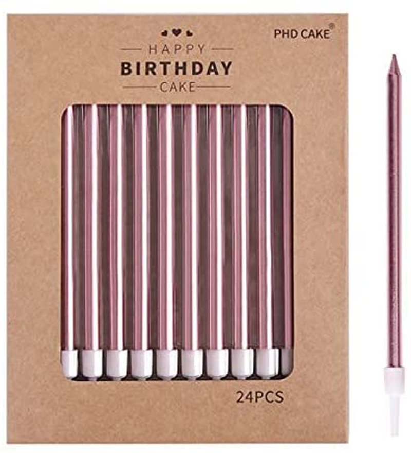 PHD CAKE 24-Count Colorful Long Thin Birthday Candles for Cake Party, Anniversary Cake Candles, Weddings Cake Decorations, Baby Shower Home & Garden > Decor > Home Fragrances > Candles PHD CAKE Rose Gold  