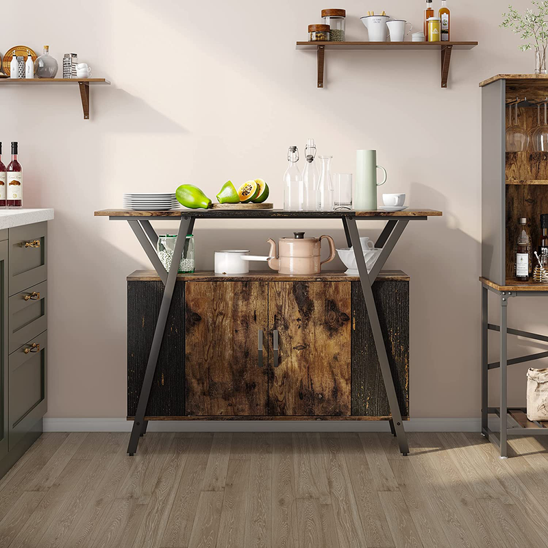 Kitchen Island with Storage Buffet Table Coffee Cabinet Freestanding Console Table with Cupboard Storage Cabinet with Adjustable Shelf inside for Kitchen Dinning Room Living Room Entryway Hallway