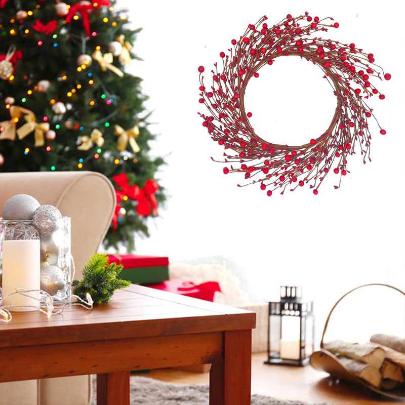 MELAJIA Artificial Christmas Wreath 18 Inch Red Berry Wreaths Front Door Winter Pip Berries Garland for outside Indoor Home Farmhouse Decoration Home & Garden > Decor > Seasonal & Holiday Decorations MELAJIA   
