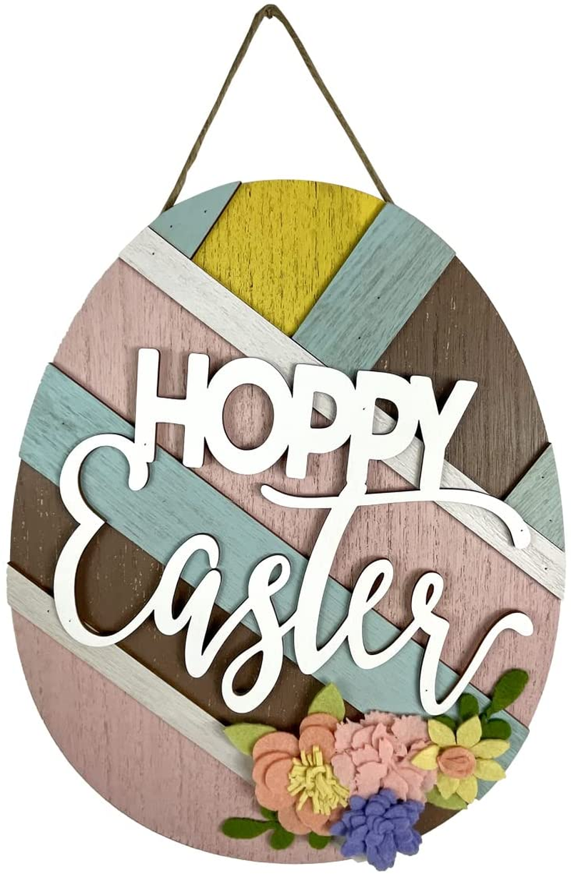 Homirable Easter Sign Welcome Rabbit Decorations for Home Colorful Flower Wooden Wall Hanging Sign Funny Bunny Decor Rustic Home Door Decoration Gift for Garden Yard Indoor Outdoor Holiday 10" X 9.2" Home & Garden > Decor > Seasonal & Holiday Decorations HOMirable Easter Egg  