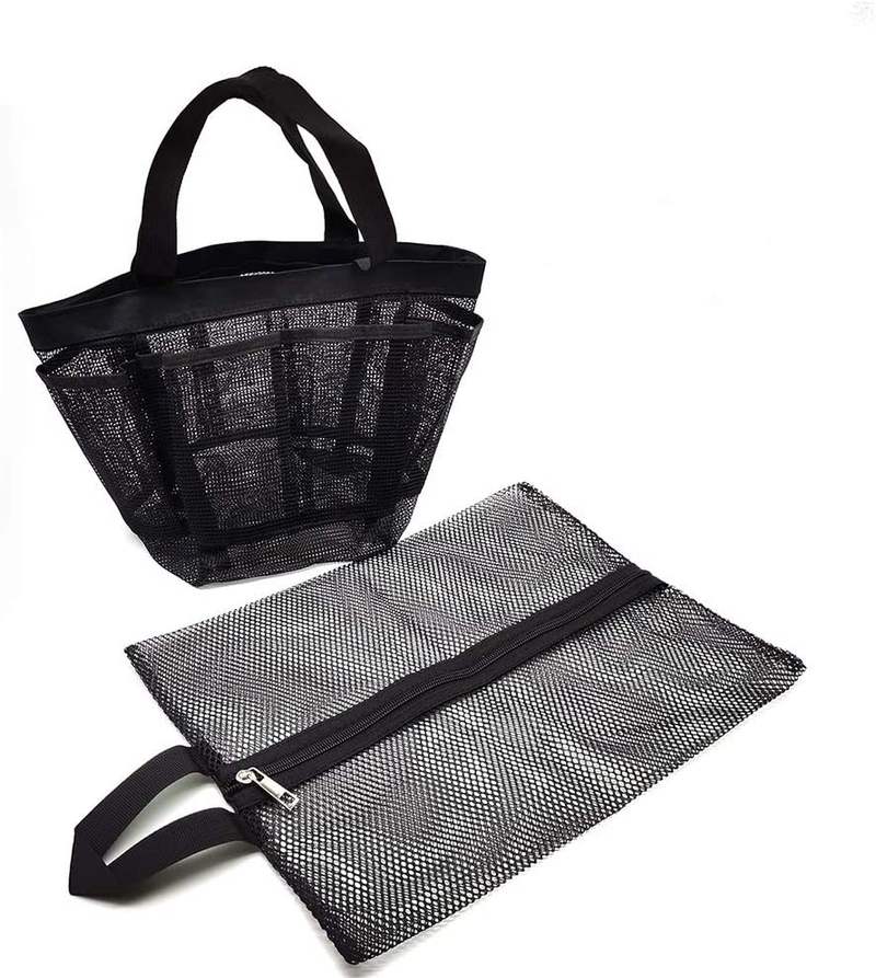 Mesh Shower Caddies Shower Bag Tote and Shoes Bag Set of 2 Portable for Dorm Essentials Camp Gym Swimming Pools Travel Size Toiletries Bathroom Organizer Black Sporting Goods > Outdoor Recreation > Camping & Hiking > Portable Toilets & Showers Zandith   