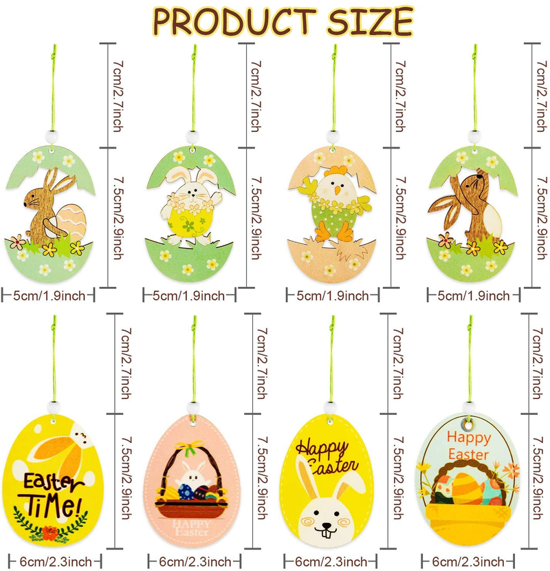 Easter Wooden Hanging Ornaments, 16 Pcs Egg Bunny Chick for Easter Tree Decoration, Easter Colorful Cutouts Wooden Hanging Ornament for Happy Crafts Holiday Party Favor Supplies Home & Garden > Decor > Seasonal & Holiday Decorations FFNIU   