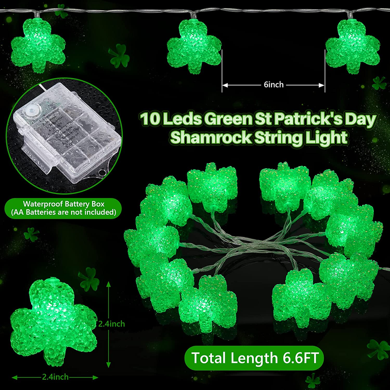St. Patrick'S Day Decoration Lights, Irish Shamrock Crystal String Lights 6.6 Feet Fairy Lucky Clover Decorative Lights Battery Operated with Remote Control for Bedroom Party Feast Green Irish Decor Arts & Entertainment > Party & Celebration > Party Supplies Enhon   