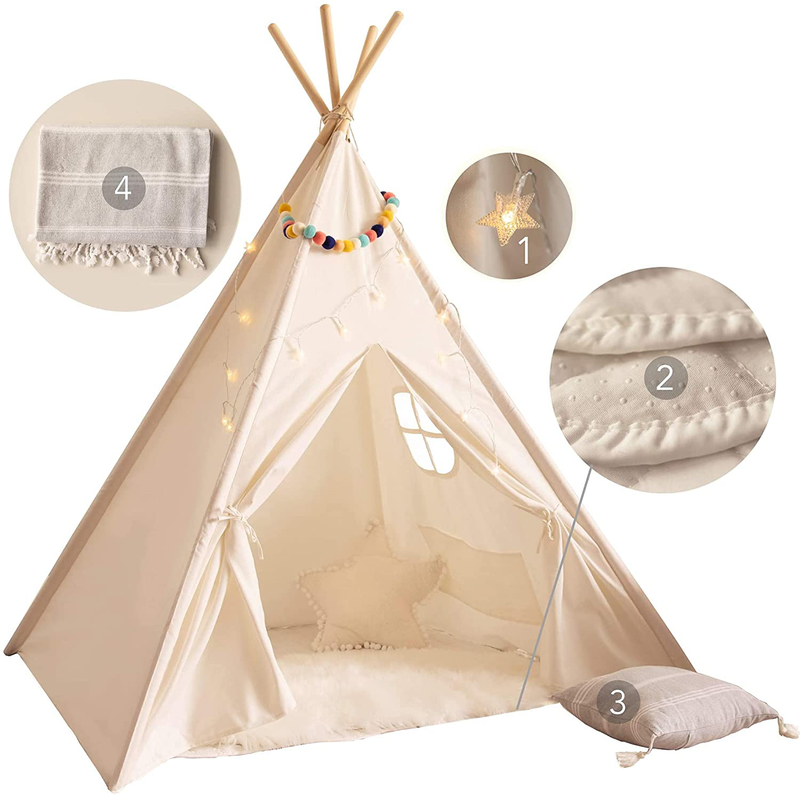 Kids Teepee Tent for Kids - with Mat, Light String, Pillow & Blanket | Teepee Tent for Kids | Kids Play Tent | Kids Teepee Play Tent | Toddler Teepee Tent for Girls & Boys Sporting Goods > Outdoor Recreation > Camping & Hiking > Tent Accessories PLAYVIBE   