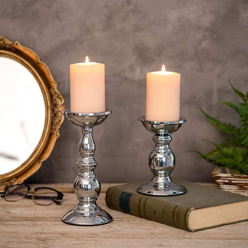 NUPTIO Pillar Candle Holders Metal Candle Holder Ideal for 3 inches Candles, Silver Candle Holder for Living Room, Gardens, Spa, Aromatherapy, Incense Cones, Wedding, Party, 2 Pcs Home & Garden > Decor > Home Fragrance Accessories > Candle Holders Fuzhou cangshan   