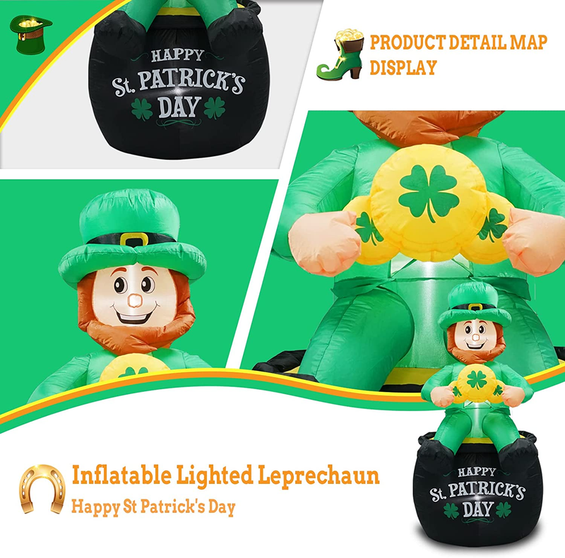 Favehome 6 Ft St Patricks Day Inflatable Leprechaun Sitting on the Pot of Gold Holding Lucky Lighted Shamrock Outdoor Yard Garden Decoration Arts & Entertainment > Party & Celebration > Party Supplies FaveHome   