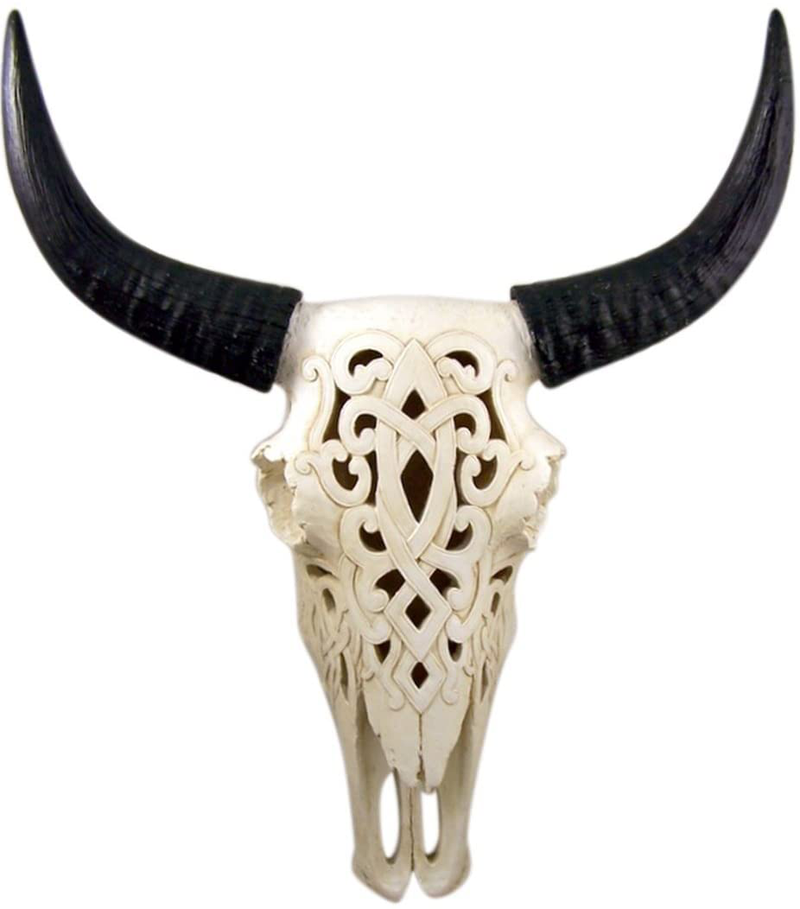 Home Originality White Tribal Engraved Steer Skull Wall Hanging Sculpture, 19 Inch Home & Garden > Decor > Artwork > Sculptures & Statues Home Originality Default Title  
