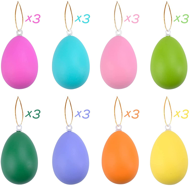 Easter Decorations 24Pcs Egg Hanging Ornaments for Tree Multicolored Plastic Easter Egg Spring Decor for Kids Home Outdoor Party Home & Garden > Decor > Seasonal & Holiday Decorations KUCHEY   