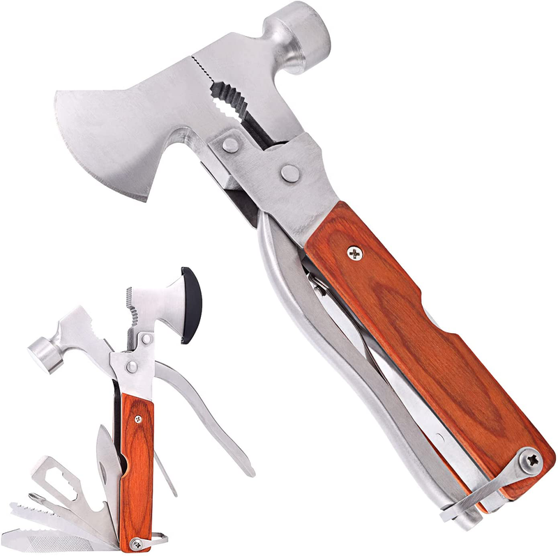 Multitool Hammer Camping Gear Accessories Survival Kits 14 in 1 Multifunction Tool Portable Folding Wood Handle Stainless Steel Multipurpose Equipment for Outdoor Hiking Hunting Tactic Unique Gifts Sporting Goods > Outdoor Recreation > Camping & Hiking > Camping Tools DAKORON   