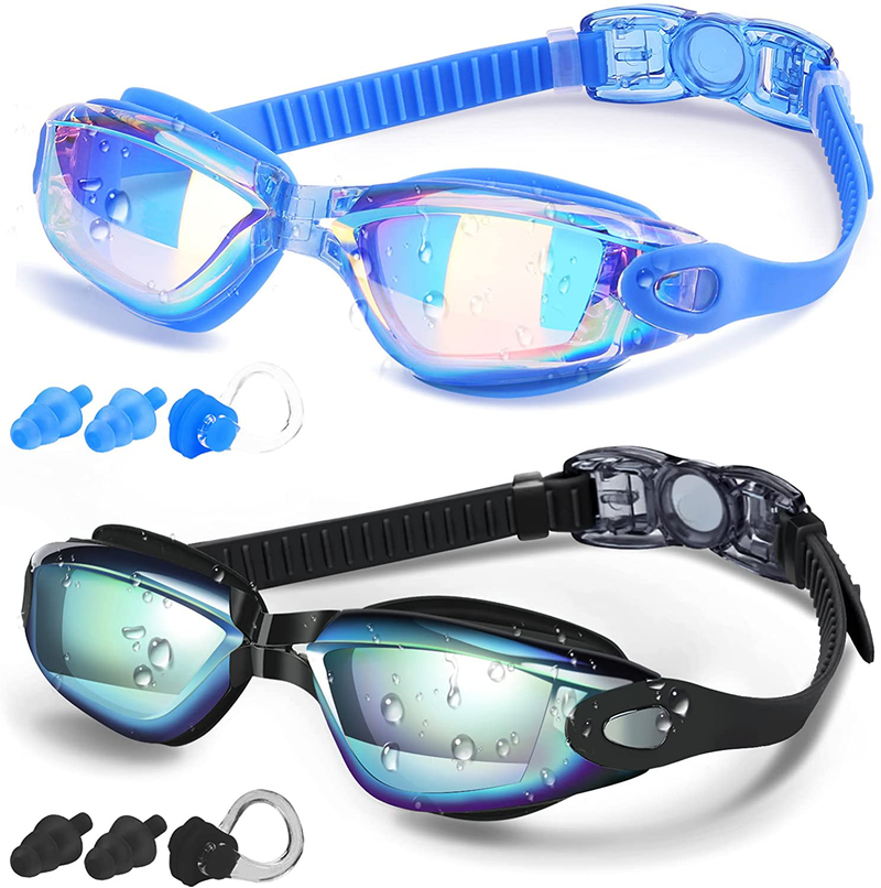 COOLOO Swim Goggles Men, 2 Pack Swimming Goggles for Women Kids Adult Anti-Fog Sporting Goods > Outdoor Recreation > Boating & Water Sports > Swimming > Swim Goggles & Masks COOLOO C.electroplating Black&blue  