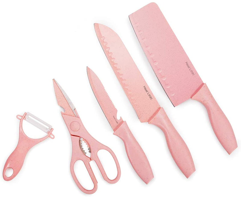 Neal LINK Kitchen Knife Set Non Slip Sheaths Grip Zirconium Blade Cut Slice Resistance Peeler Home & Garden > Kitchen & Dining > Kitchen Tools & Utensils > Kitchen Knives Neal LINK Pink  