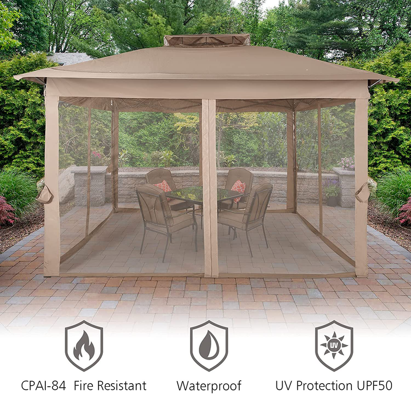 Funsite 11'x11' Outdoor Pop Up Gazebo Tent with Removable Zipper Mosquito Netting, 2-Tier Soft Top Portable Patio Gazebo Canopy Shelter for Backyard, Deck, Lawn&Garden Home & Garden > Lawn & Garden > Outdoor Living > Outdoor Structures > Canopies & Gazebos Funsite   