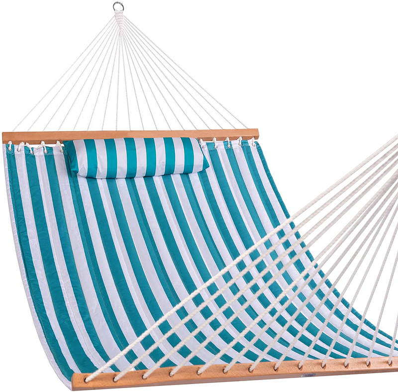 Lazy Daze 12 FT Double Quilted Fabric Hammock with Spreader Bars and Detachable Pillow, 2 Person Hammock for Outdoor Patio Backyard Poolside, 450 LBS Weight Capacity, Dark Cream Home & Garden > Lawn & Garden > Outdoor Living > Hammocks Lazy Daze Hammocks Sailor Stripe  