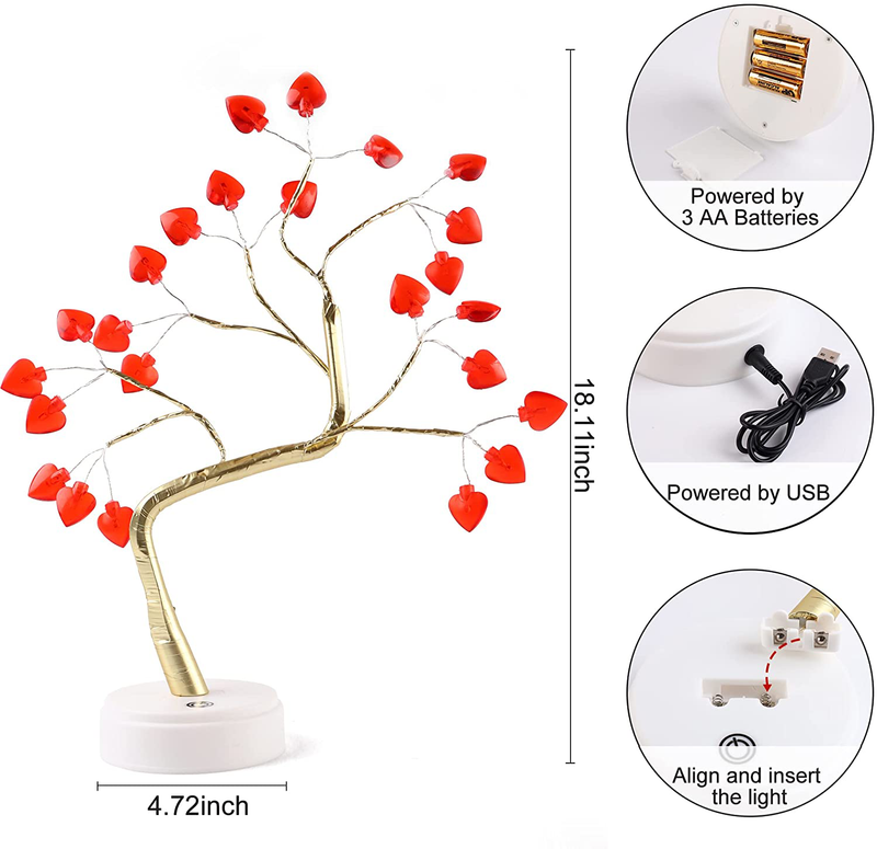 Mosoan 18 Inch Valentines Day Decor Lighted Tree with 24 LED Heart Lights, Usb/Battery Operated Valentines Tree Lights, Valentines Day Decoration Lights for Bedroom Home Party Valentines Gifts for Her Home & Garden > Decor > Seasonal & Holiday Decorations Mosoan   