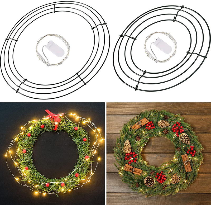 Christmas Wire Wreath Frame with String Light, round Green Metal Floral Crafts Wire Wreath Form for New Year Thanksgiving Day Valentines Decoration (2 Sets,12 Inch) Home & Garden > Decor > Seasonal & Holiday Decorations Mudder 2 12 Inch, 8 Inch 