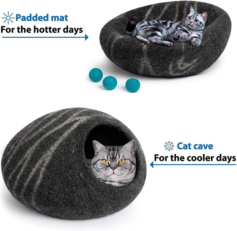 MEOWFIA Premium Felt Cat Bed Cave (Medium) - Handmade 100% Merino Wool Bed for Cats and Kittens Animals & Pet Supplies > Pet Supplies > Cat Supplies > Cat Beds MEOWFIA   