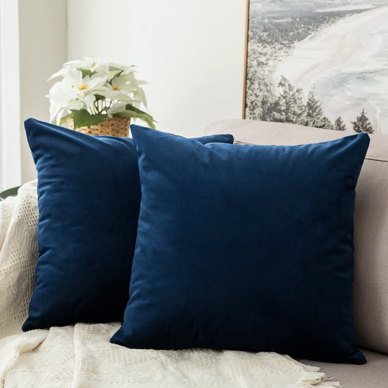MIULEE Pack of 2, Velvet Soft Solid Decorative Square Throw Pillow Covers Set Cushion Case for Sofa Bedroom Car 18 X 18 Inch 45 X 45 Cm Home & Garden > Decor > Chair & Sofa Cushions MIULEE Dark Blue 18x18 Inch (Pack of 2) 