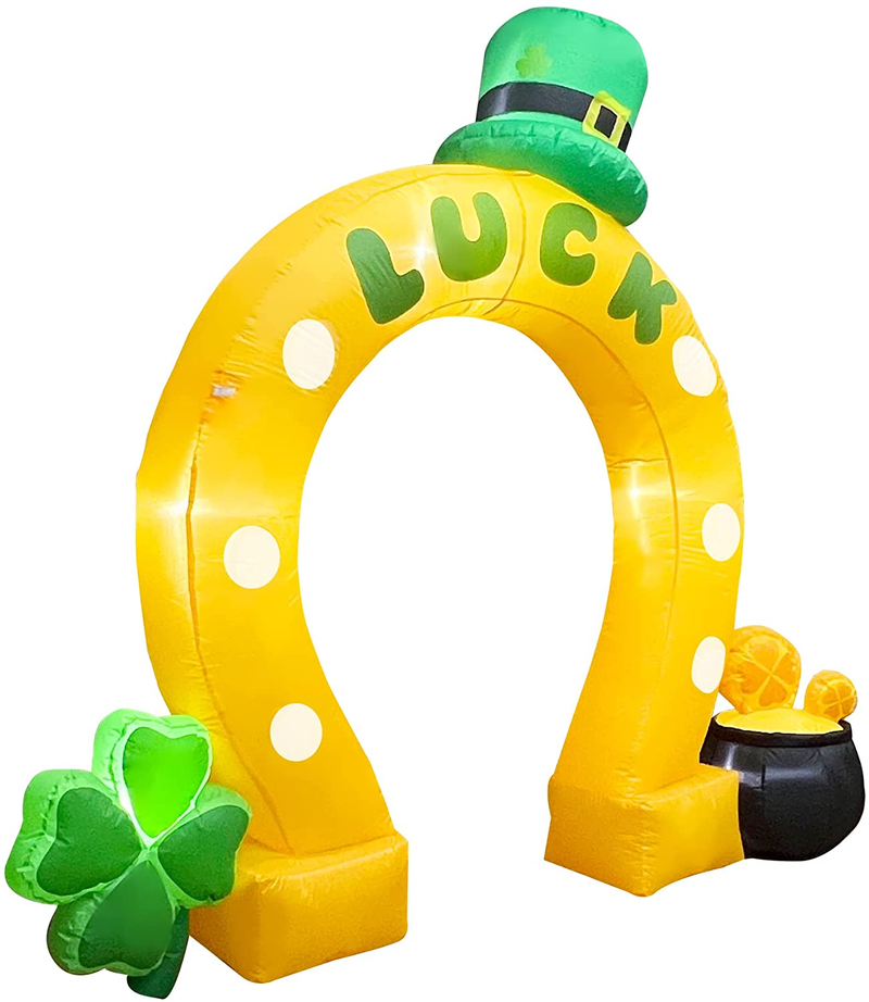 SEASONBLOW 7 Ft Inflatable St. Patrick'S Day Lucky Horseshoe Arch Archway with Shamrock and Gold Pot Decoration LED Light up for Home Yard Lawn Garden Indoor Outdoor