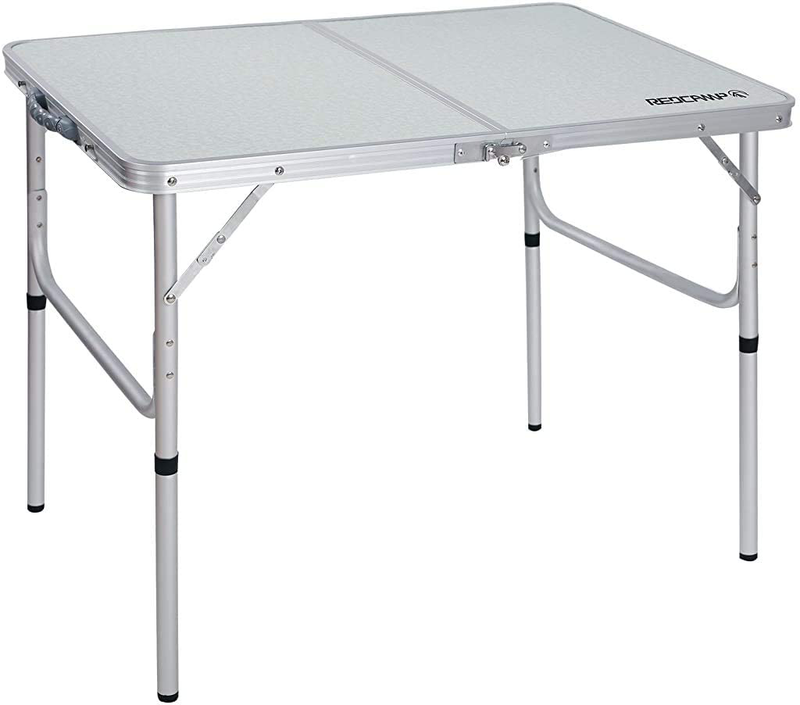 REDCAMP Aluminum Folding Table 4 Foot, Adjustable Height Lightweight Portable Camping Table for Picnic Beach Outdoor Indoor, White 48 X 24 Inches Sporting Goods > Outdoor Recreation > Camping & Hiking > Camp Furniture REDCAMP 3-Feet (2 heights 15"/28")  