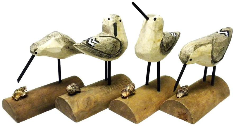 DEI Beach Carved Wooden Seagull SANDPIPER sand piper BIRDS - Set of 4 - 6"H Multicolor Home & Garden > Decor > Artwork > Sculptures & Statues DEI Default Title  