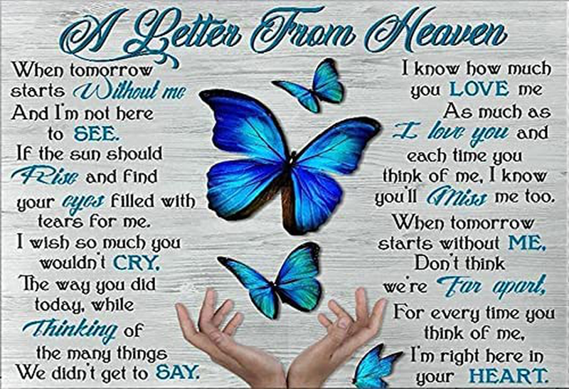 Licpact Metal Signs Plaques Wall Decor Hanging Art a Letter from Heaven Butterfly Posters Prints Art Sculpture Decorative for Home Bedroom 8 X 12 Inches Home & Garden > Decor > Artwork > Posters, Prints, & Visual Artwork Licpact   