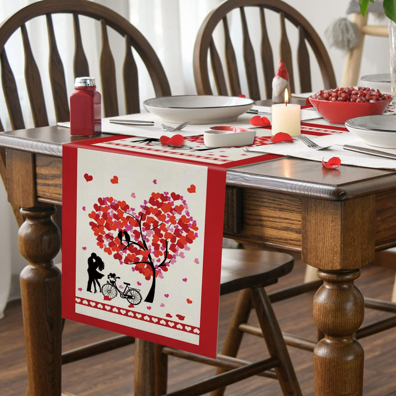 GAGEC Valentines Day Table Runner Heart Love Tree Sweet Lovers Wedding Anniversary Decor 13 X 72 Inch Home Kitchen Holiday Dining Indoor Outdoor Table Decorations Home & Garden > Decor > Seasonal & Holiday Decorations GAGEC   
