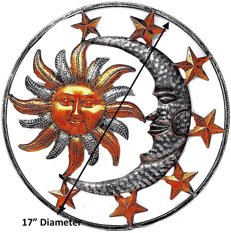 Large Metal Sun Moon Star Wall Art Sculpture Decor for Indoor Outdoor (17" Diameter) Home & Garden > Decor > Artwork > Sculptures & Statues DI Inc   
