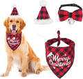Christmas Dog Bandana Hat Bowtie, Red Plaid Dog Christma Bandana Triangle Scarf Dog Christmas Outfit Costume Accessories for Small Medium Dogs Pets