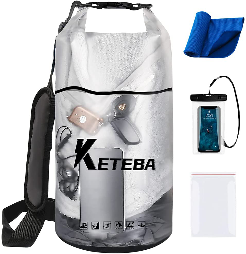 KETEBA Waterproof Dry Bags Floating for Women Men, 2L/5L/10L/20L Roll Top Lightweight Clear Storage Outdoor Backpack Dry Bag with Phone Case Sports Towel for Travel Swimming Camping Beach Kayaking